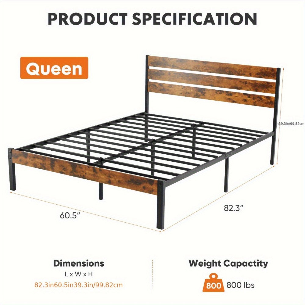 Metal Bed Frame with No Box Spring Needed and Solid Wood Construction for Bedroom detail image - detail view 6