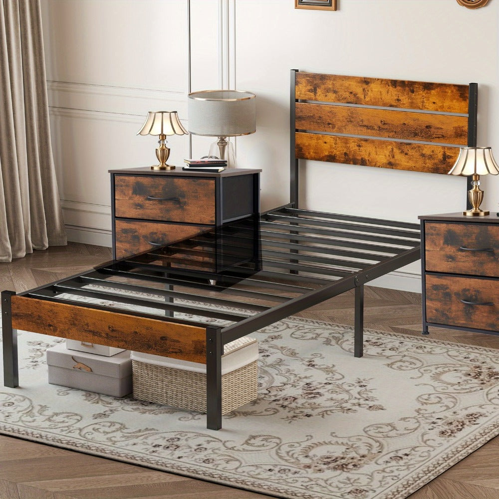 Metal Bed Frame with No Box Spring Needed and Solid Wood Construction for Bedroom detail image - detail view 9