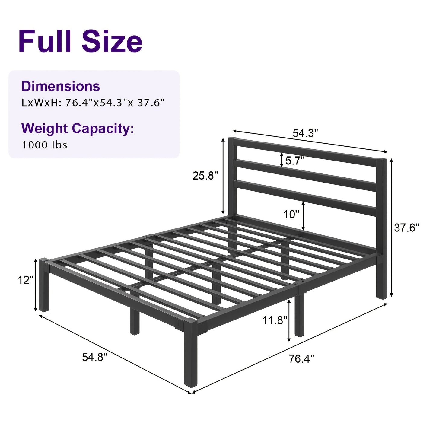 Bed Frame shown in the Black, Full option