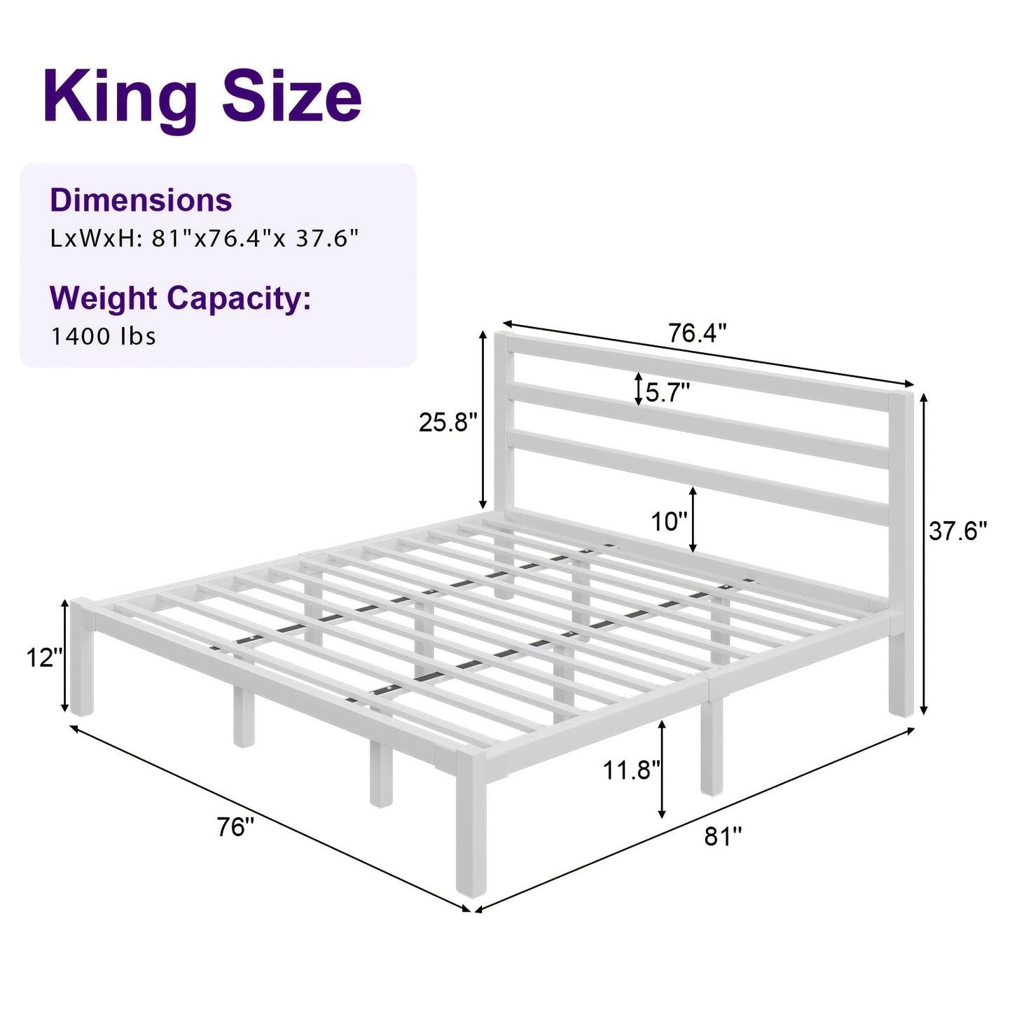 Bed Frame shown in the 【white】, King option