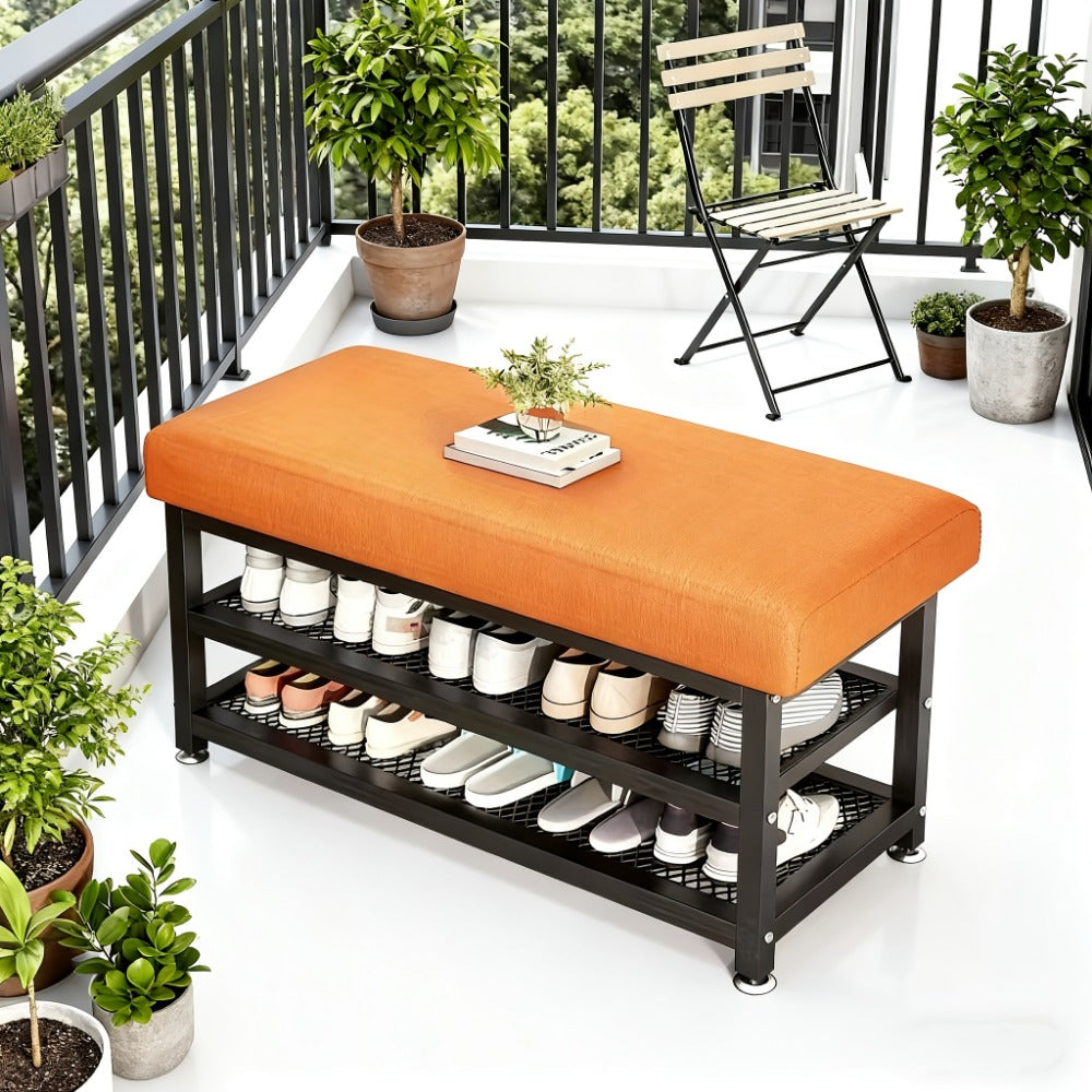 Metal Entryway Bench with Padded Seat for Comfortable Everyday Seating, in Grey detail image - detail view 10