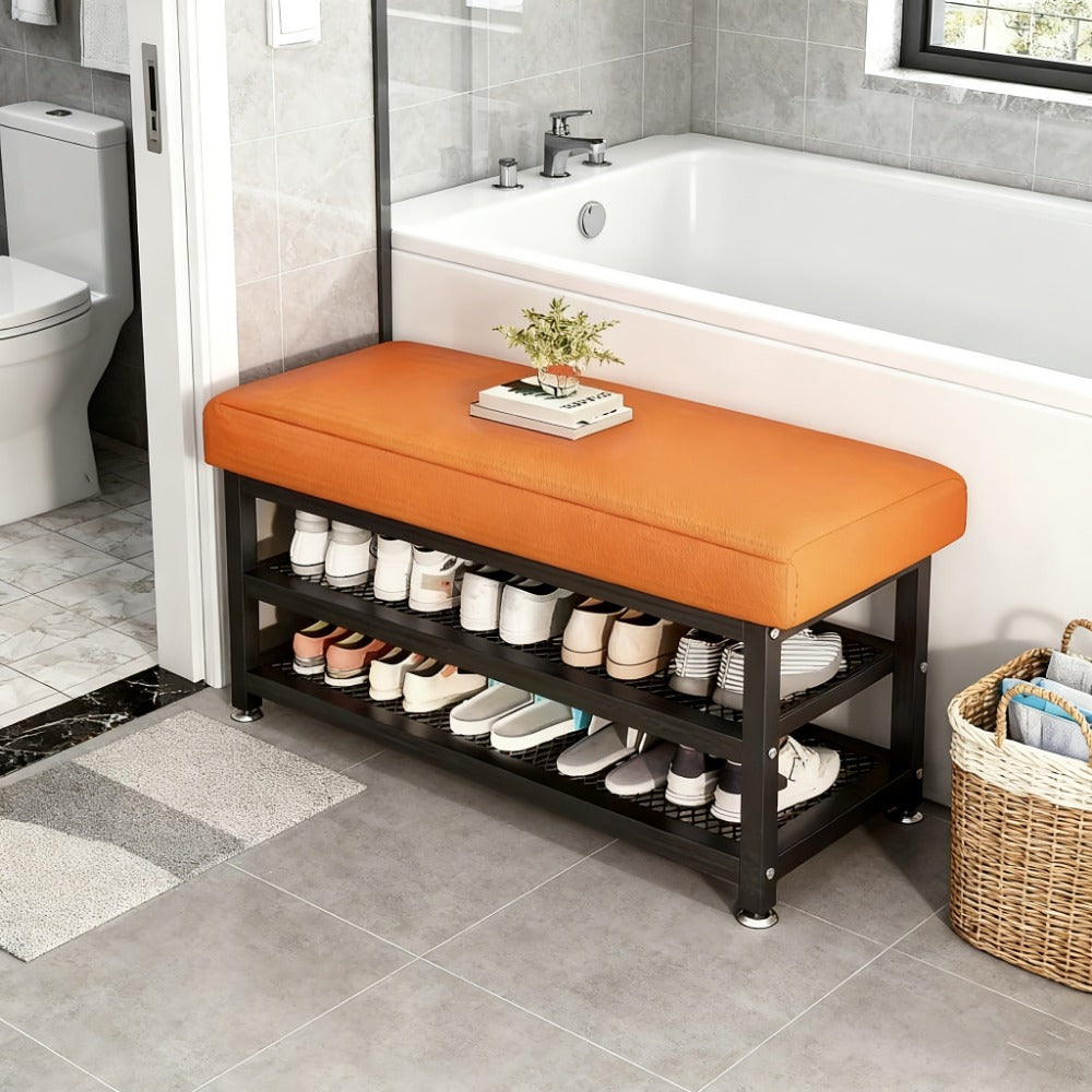 Metal Entryway Bench with Padded Seat for Comfortable Everyday Seating, in Grey detail image - detail view 12