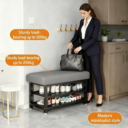 Metal Entryway Bench with Padded Seat for Comfortable Everyday Seating, in Grey detail image - detail view 4