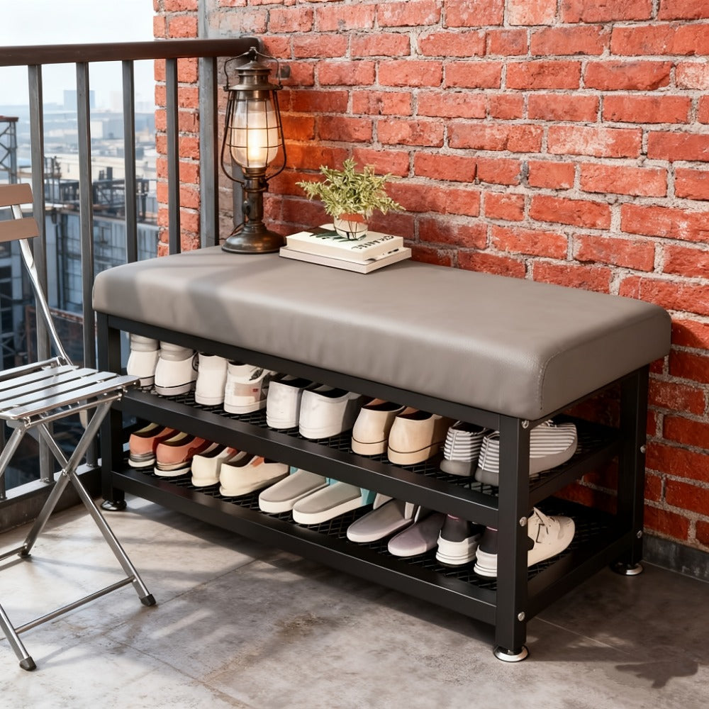 Metal Entryway Bench with Padded Seat for Comfortable Everyday Seating, in Grey detail image - detail view 6