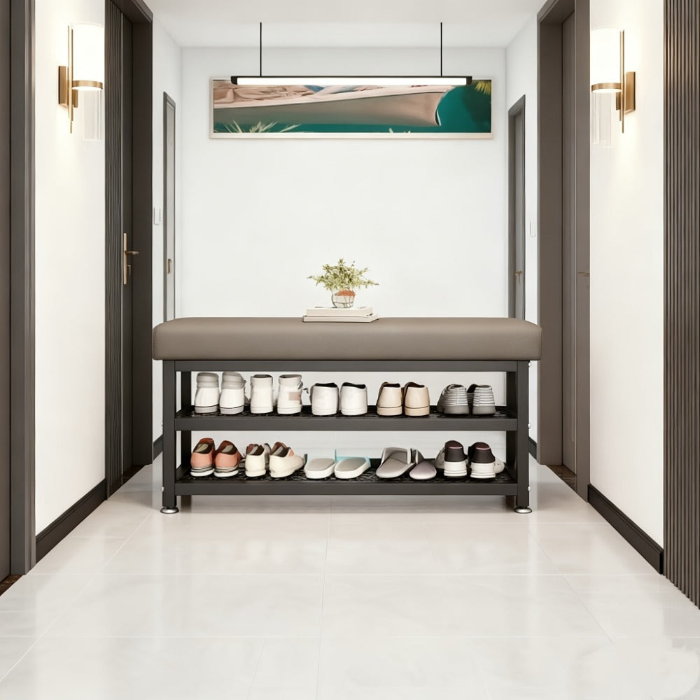 Metal Entryway Bench with Padded Seat for Comfortable Everyday Seating, in Grey detail image - detail view 7