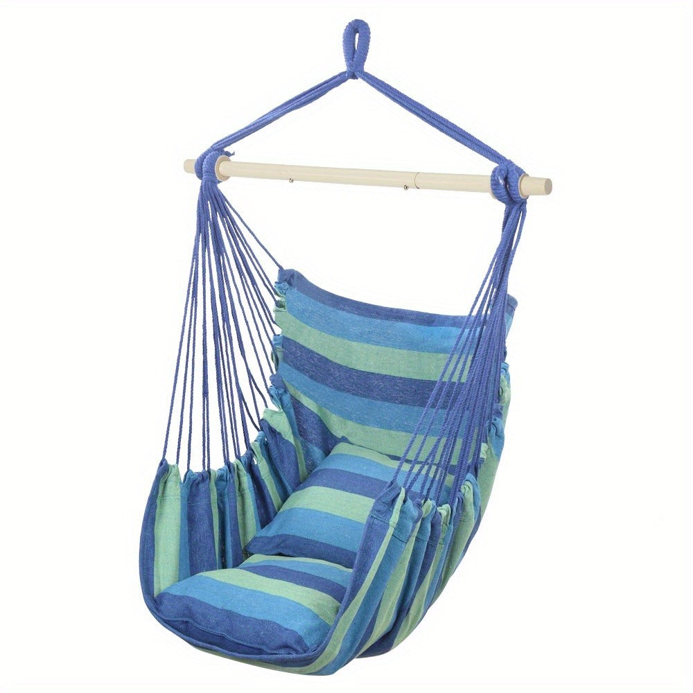 Metal Hammock Swing Chair with Macrame Weave and Canvas Seat for Patio detail image - detail view 7