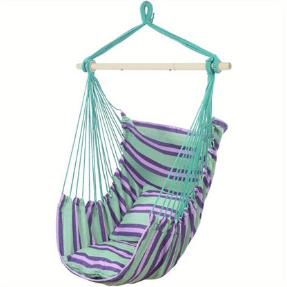 Metal Hammock Swing Chair with Macrame Weave and Canvas Seat for Patio detail image - detail view 9