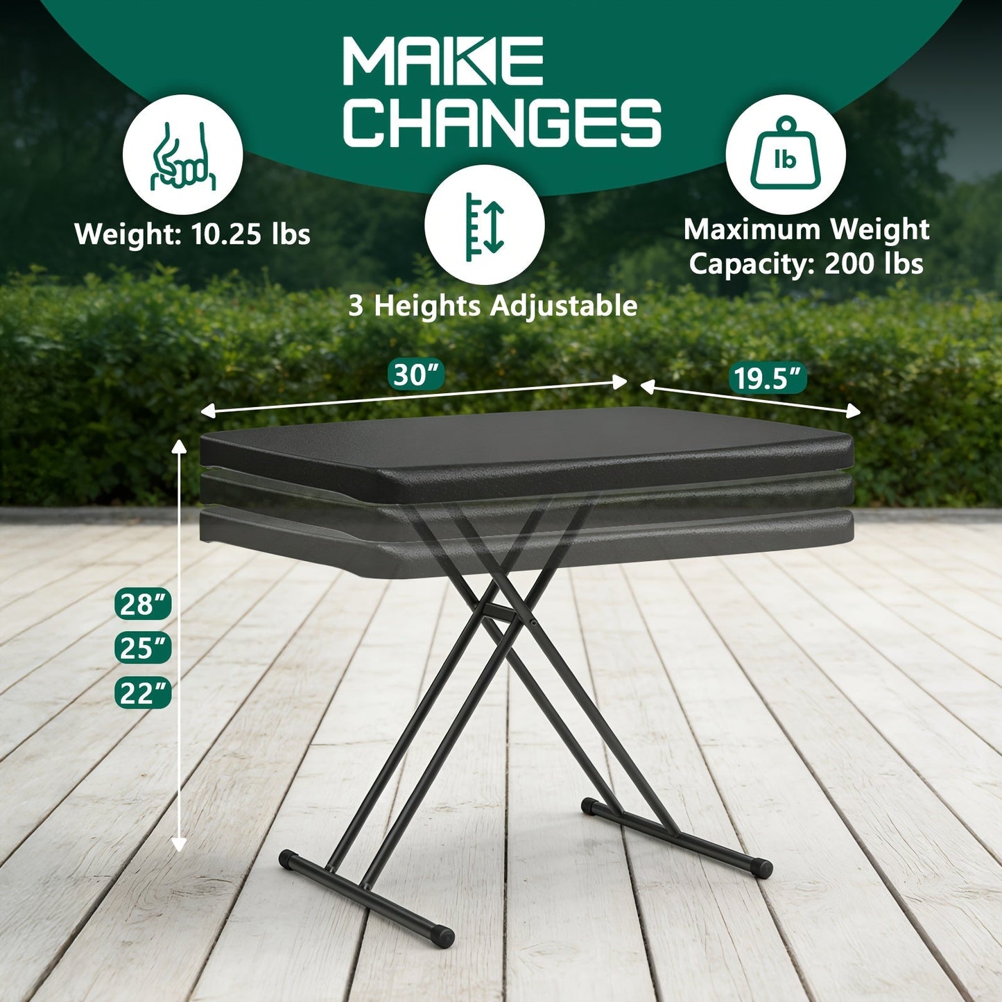 Folding Table shown in the 2.5FT-Black option