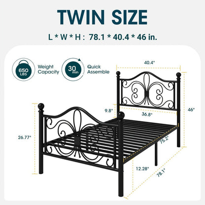 Metal Platform Bed Frame with Headboard and Footboard and No Box Spring Needed for Bedroom detail image - detail view 6