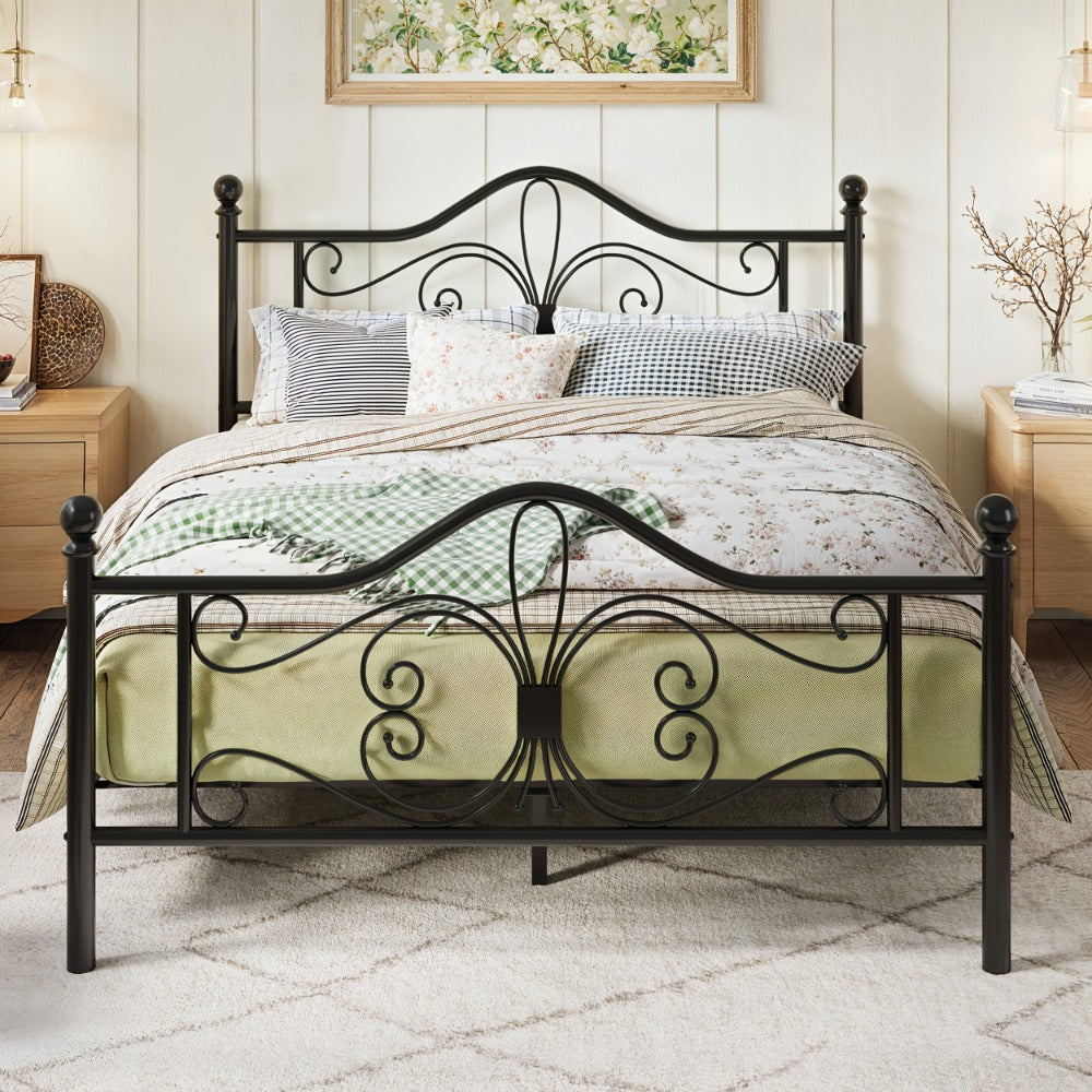 Platform Bed Frame, Butterfly Pattern Metal with Decorative Headboard & Footboard - No Box shown in the main product view
