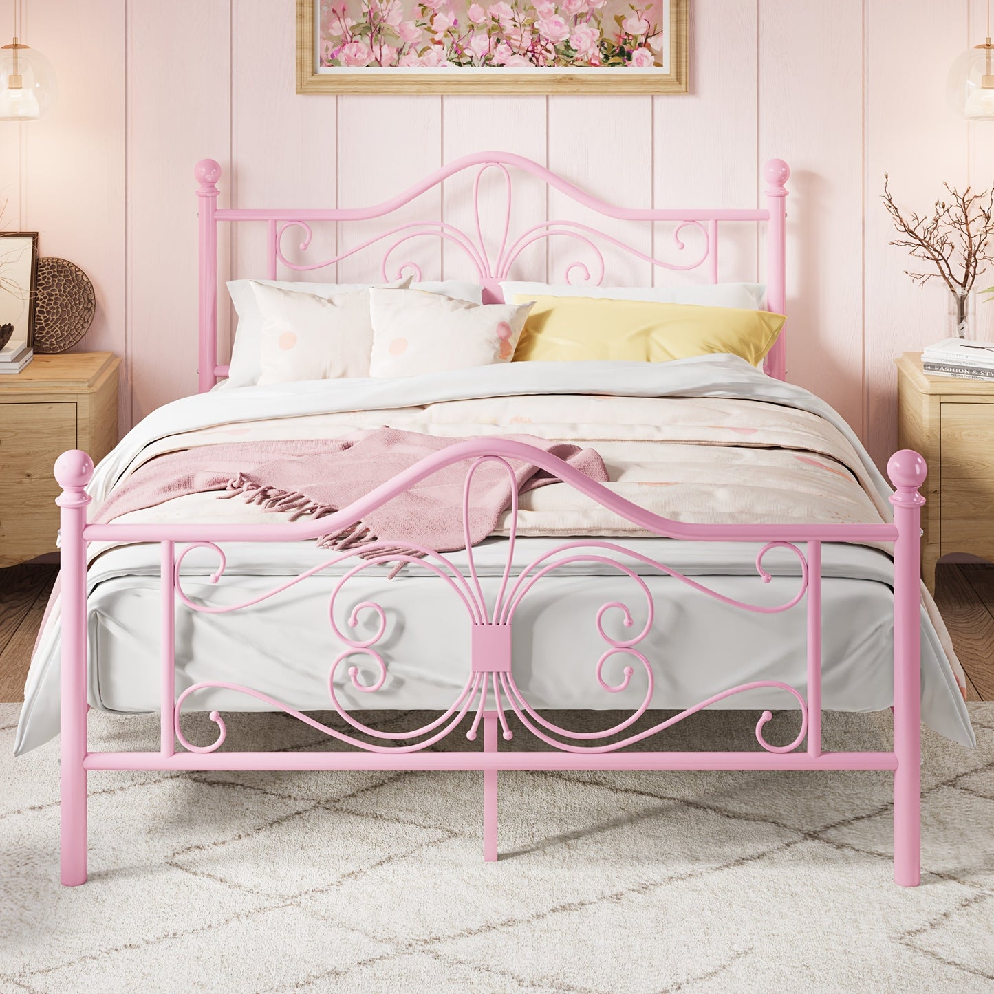 Platform Bed Frame shown in the pink, Full option