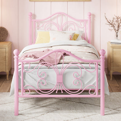 Platform Bed Frame shown in the pink, Twin option