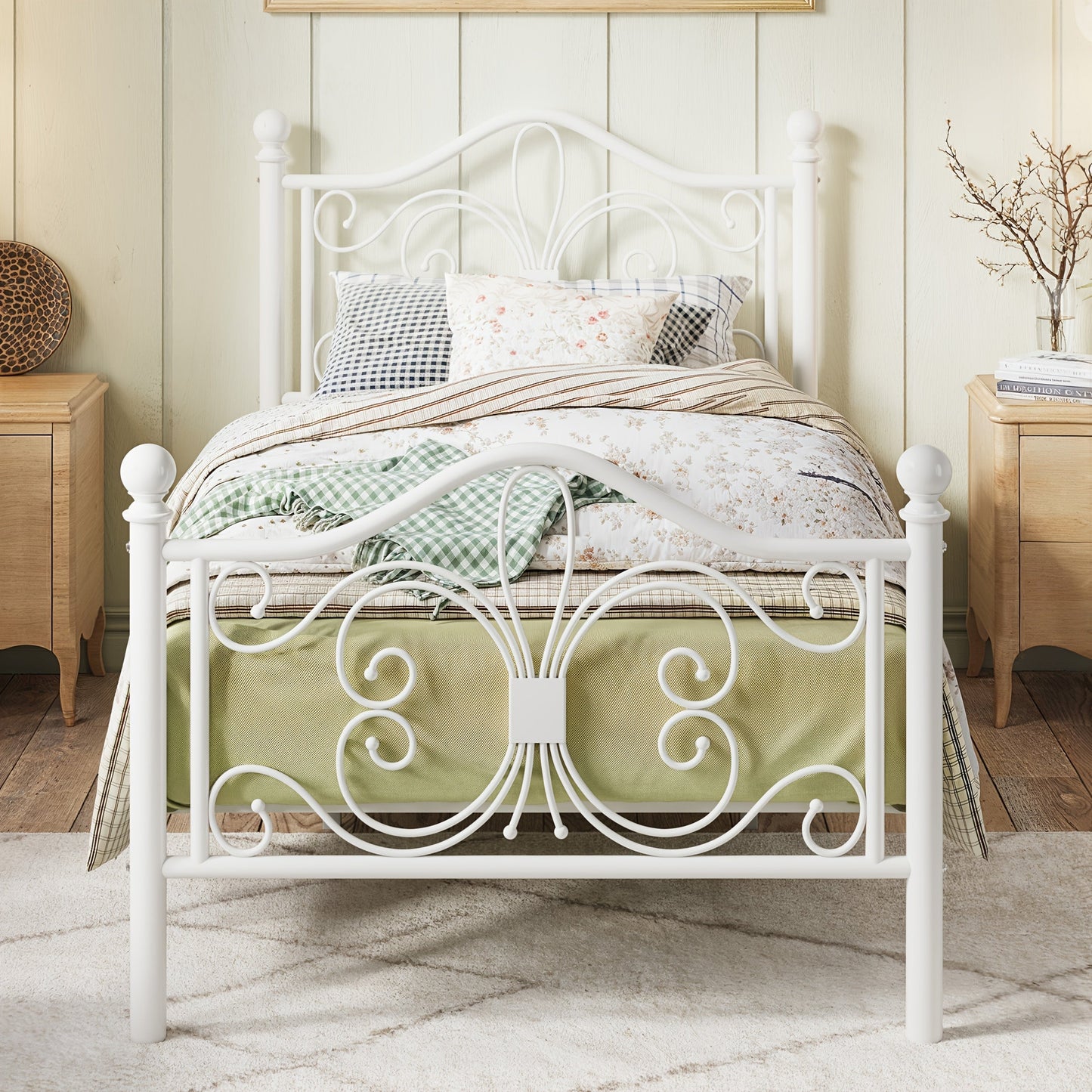 Platform Bed Frame shown in the White, Twin option