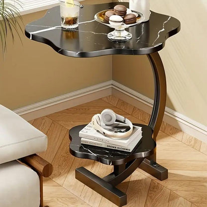 Side Table, Petal-Shaped with Double-Layer Storage & Metal Frame, Modern Portable End shown in the main product view