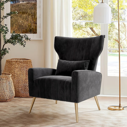 Metal Velvet Accent Chair, Living Room Armchair for Comfortable Everyday Seating detail image - detail view 3
