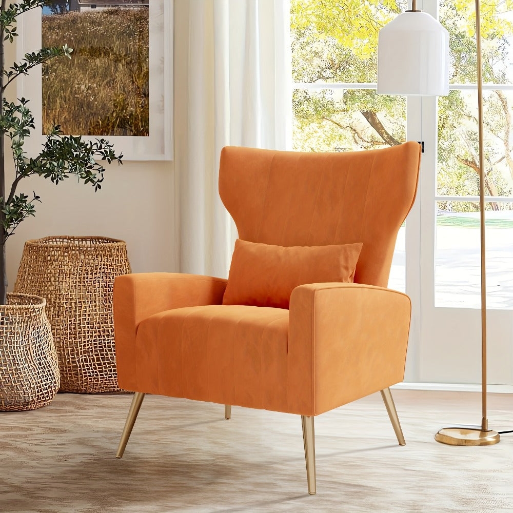 Accent Chair, Velvet Mid Century Modern Armchair with Metal Legs & Spring Support shown in the main product view