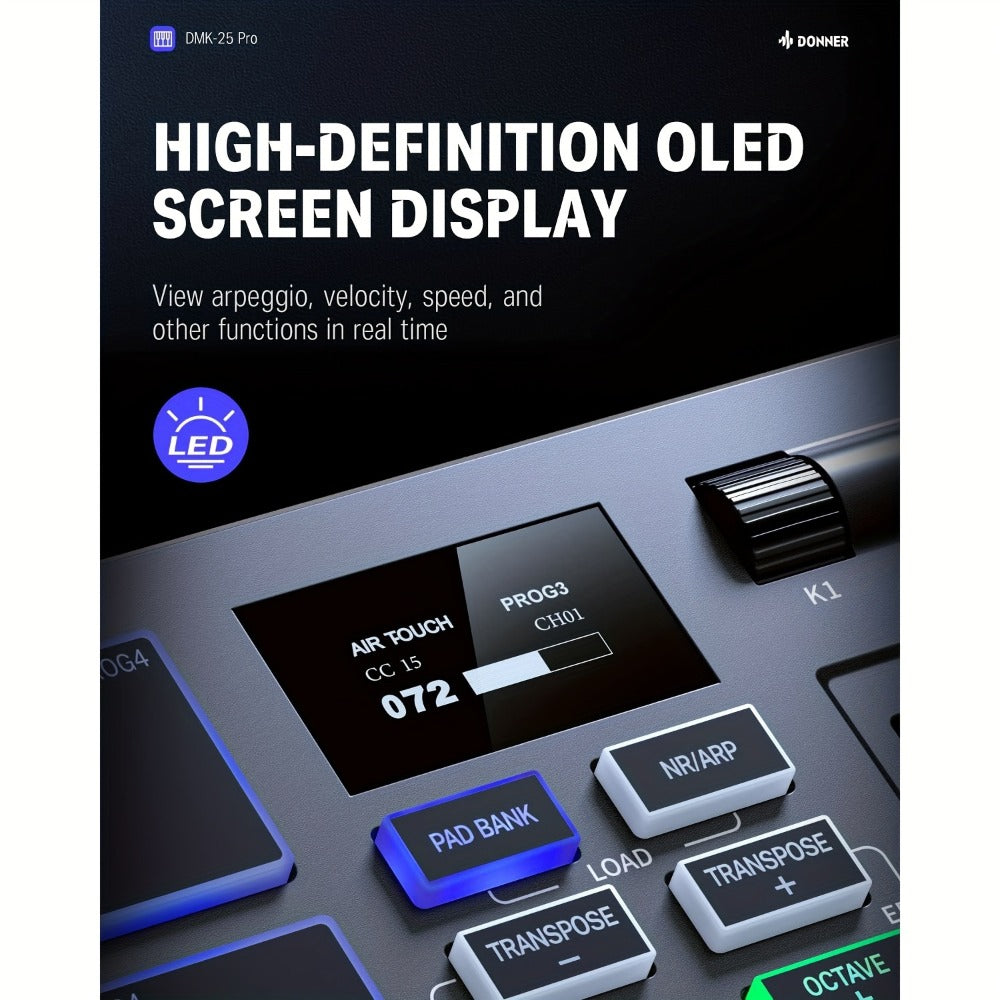 MIDI Keyboard Controller, USB-C, USB, Donner, DMK25, Pro for Music Production detail image - detail view 10