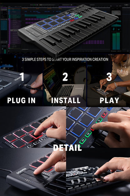 MIDI Keyboard Controller, USB-C, USB, Donner, DMK25, Pro for Music Production detail image - detail view 12