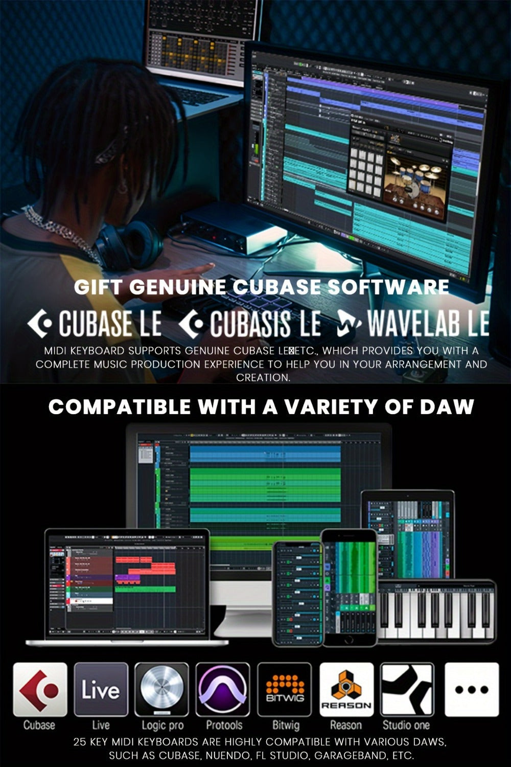 MIDI Keyboard Controller, USB-C, USB, Donner, DMK25, Pro for Music Production detail image - detail view 14