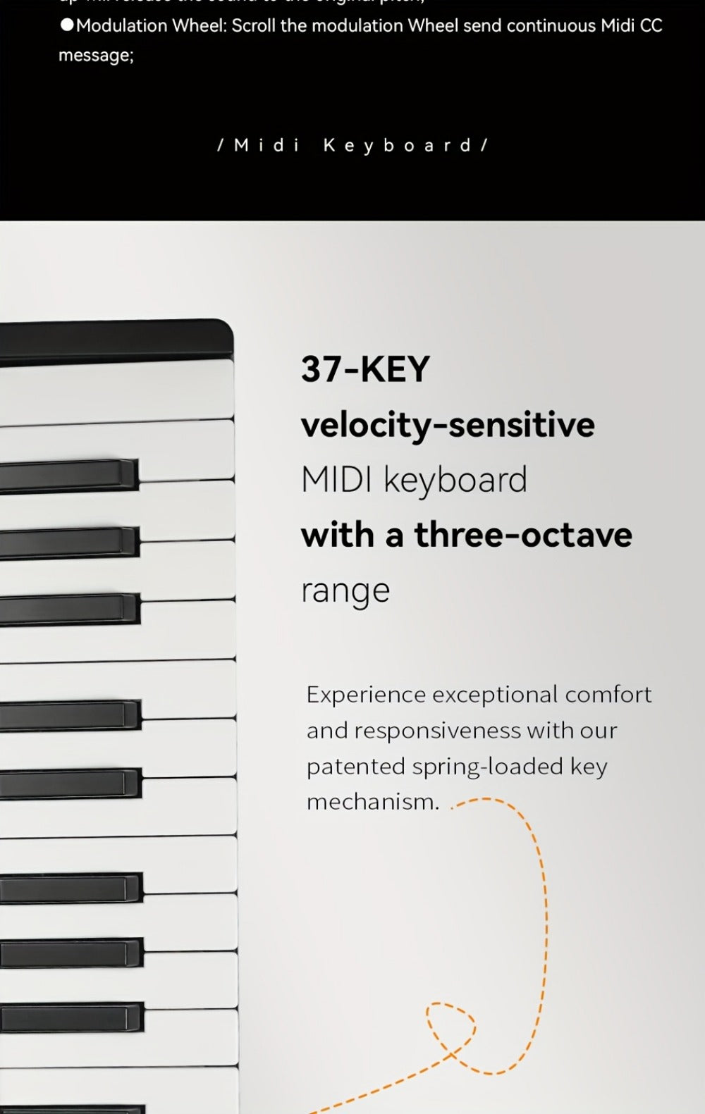 MIDI Keyboard Controller, Wireless, 37 Keys, M-VAVE, SMK37PRO for Music Production detail image - detail view 17