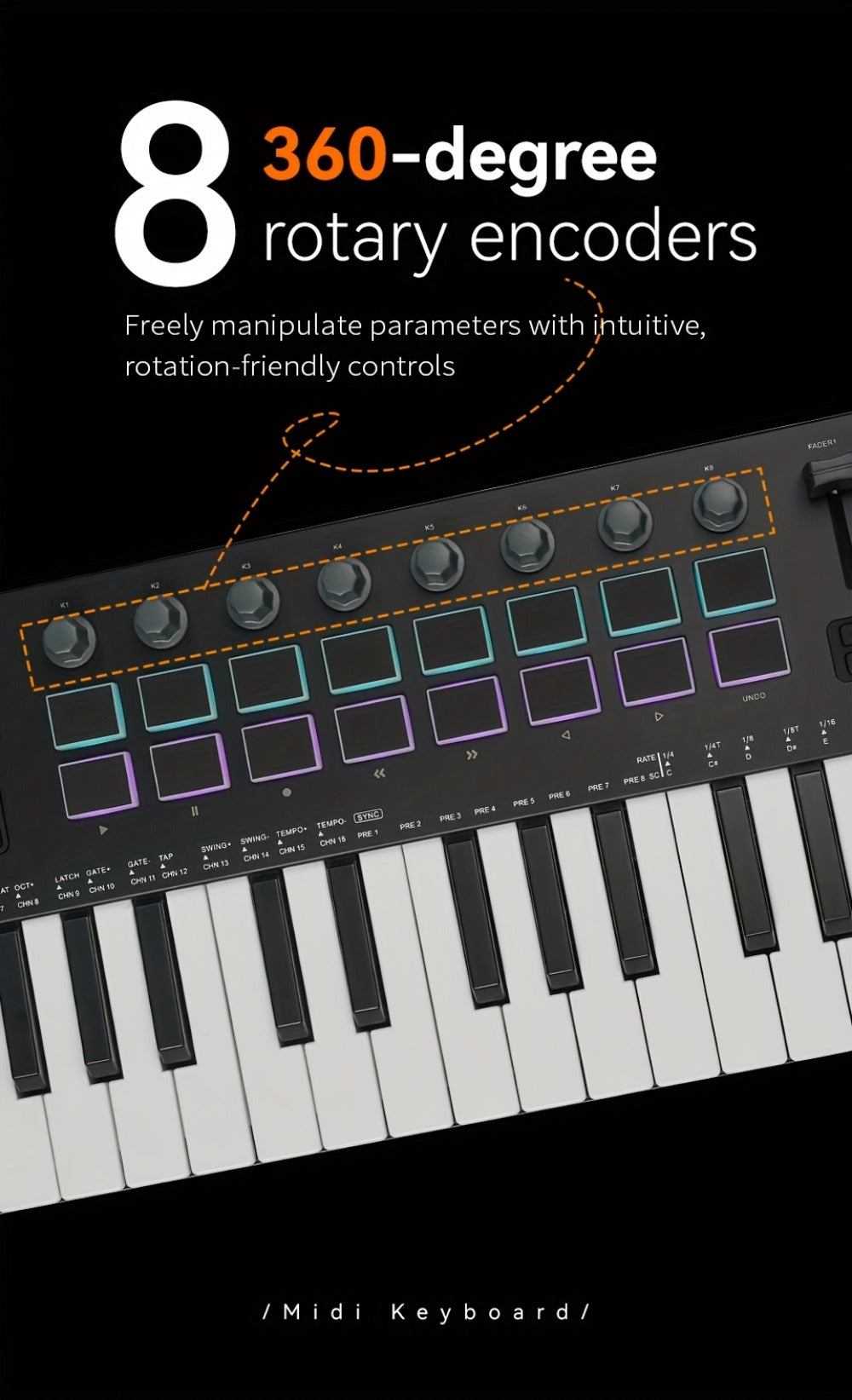 MIDI Keyboard Controller, Wireless, 37 Keys, M-VAVE, SMK37PRO for Music Production detail image - detail view 21