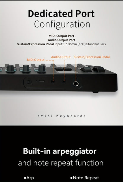MIDI Keyboard Controller, Wireless, 37 Keys, M-VAVE, SMK37PRO for Music Production detail image - detail view 22
