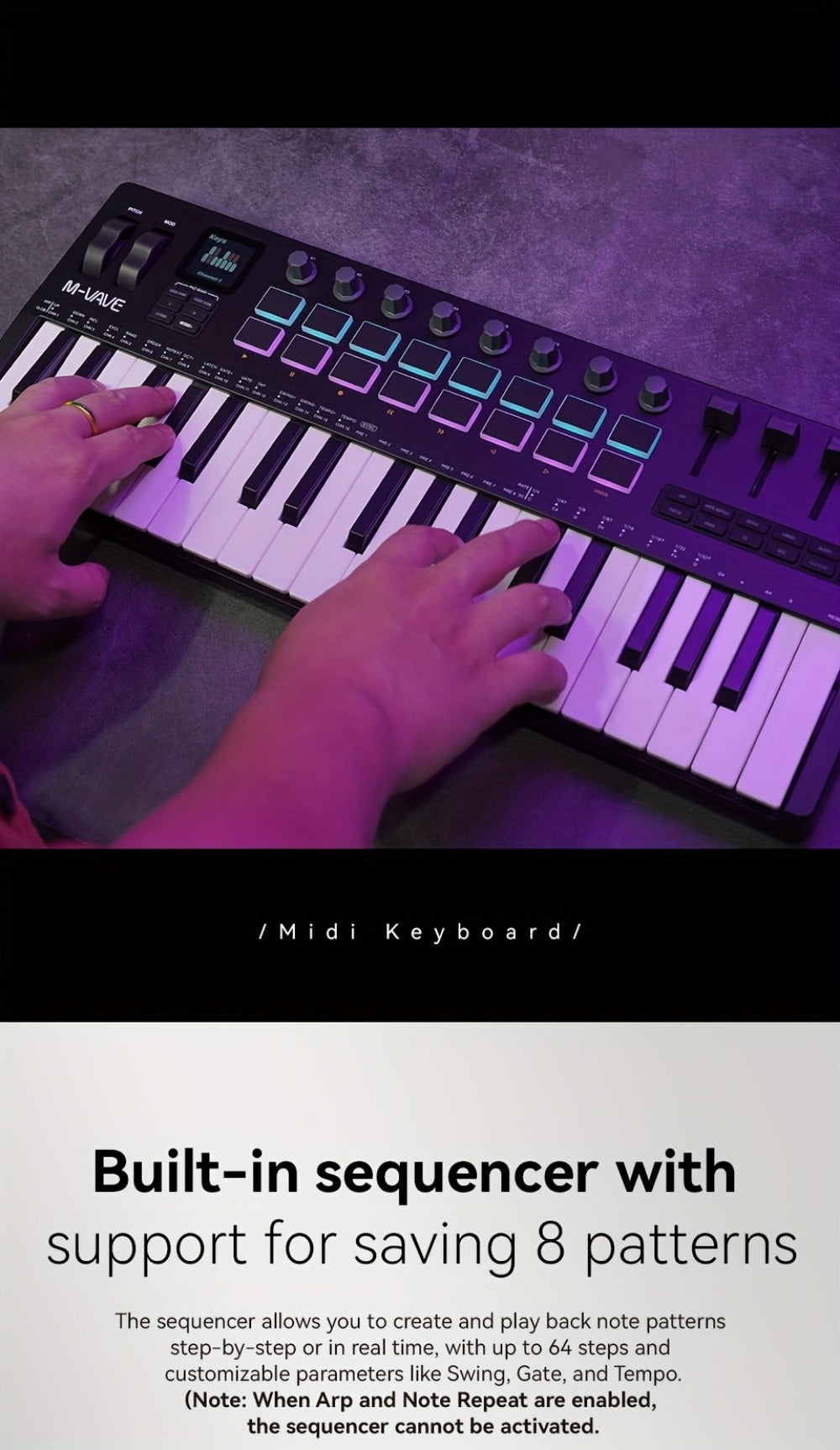 MIDI Keyboard Controller, Wireless, 37 Keys, M-VAVE, SMK37PRO for Music Production detail image - detail view 23