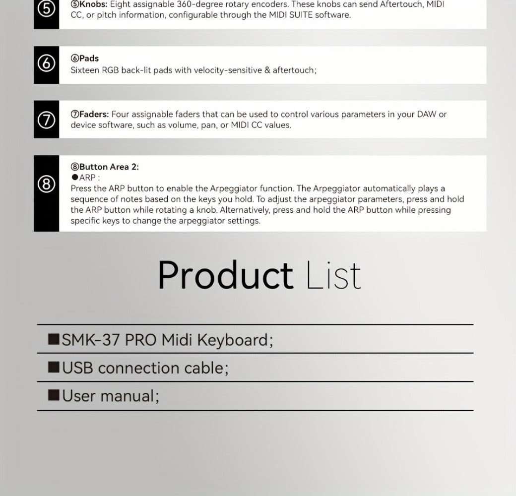 MIDI Keyboard Controller, Wireless, 37 Keys, M-VAVE, SMK37PRO for Music Production detail image - detail view 27