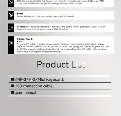 MIDI Keyboard Controller, Wireless, 37 Keys, M-VAVE, SMK37PRO for Music Production detail image - detail view 27