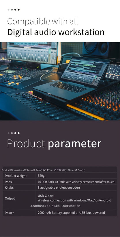 MIDI Pad Controller, USB, Wireless, Professional-Grade, Multi-Effects for Music Production detail image - detail view 17
