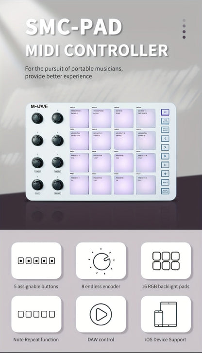 MIDI Pad Controller, Wireless, USB, M-VAVE, Portable for Music Production detail image - detail view 11