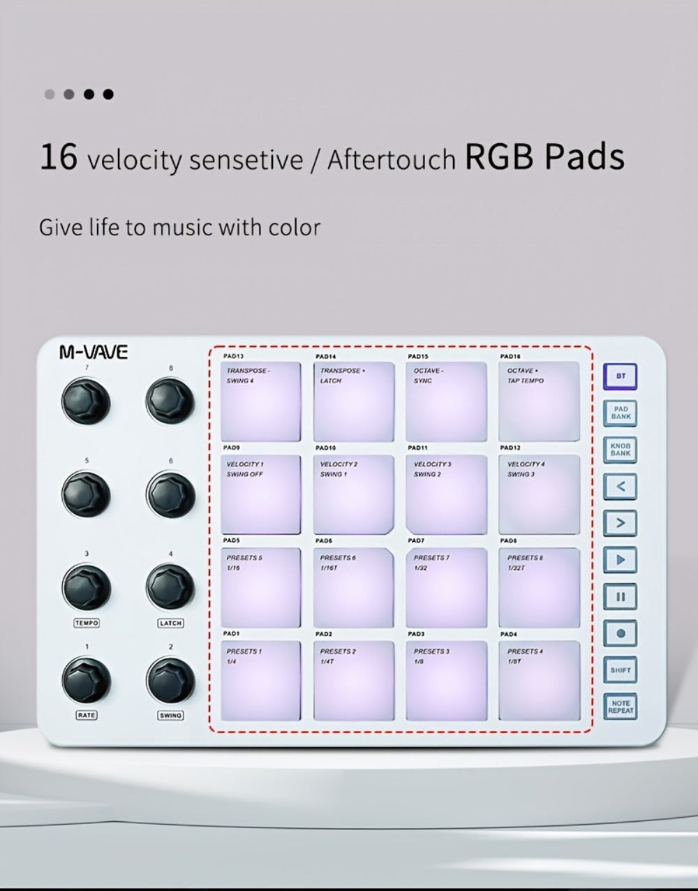 MIDI Pad Controller, Wireless, USB, M-VAVE, Portable for Music Production detail image - detail view 15