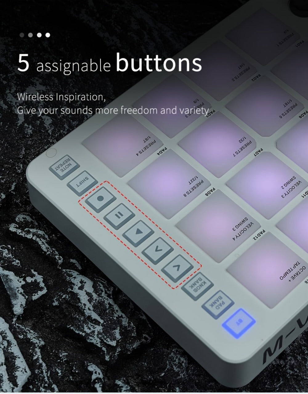 MIDI Pad Controller, Wireless, USB, M-VAVE, Portable for Music Production detail image - detail view 16