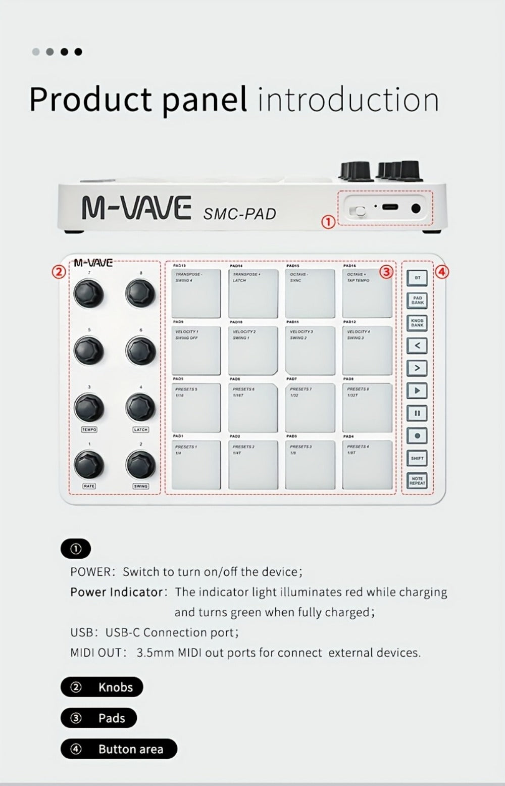 MIDI Pad Controller, Wireless, USB, M-VAVE, Portable for Music Production detail image - detail view 20