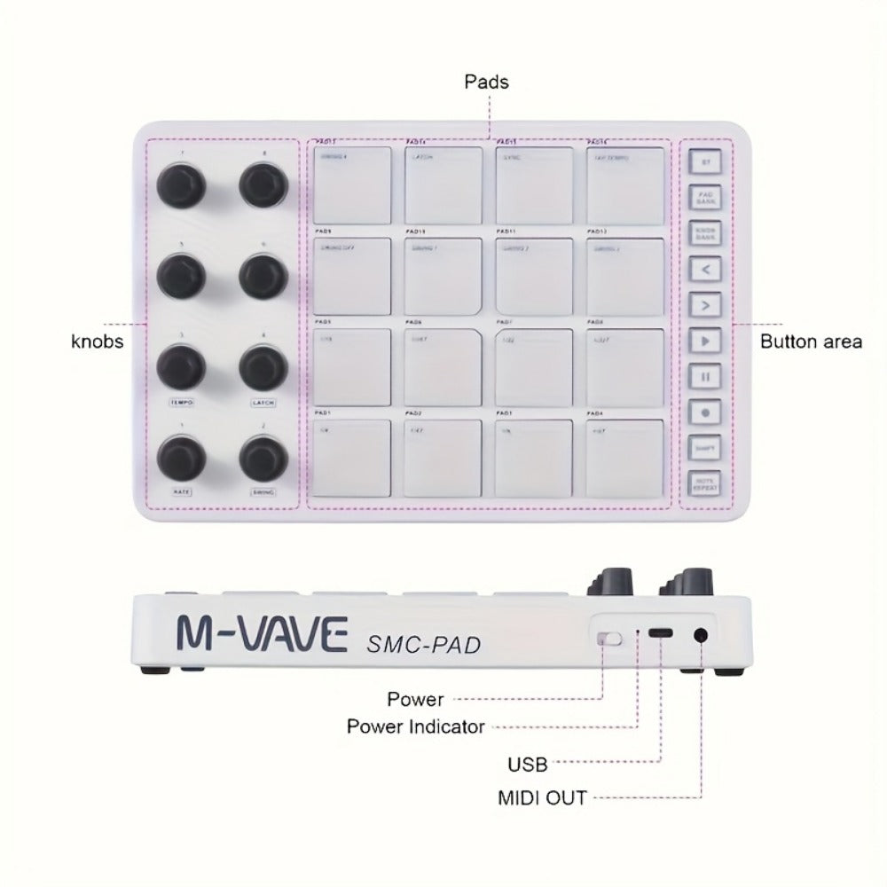 MIDI Pad Controller, Wireless, USB, M-VAVE, Portable for Music Production detail image - detail view 8