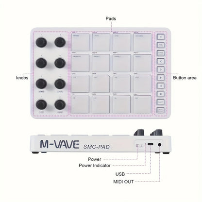 MIDI Pad Controller, Wireless, USB, M-VAVE, Portable for Music Production detail image - detail view 8