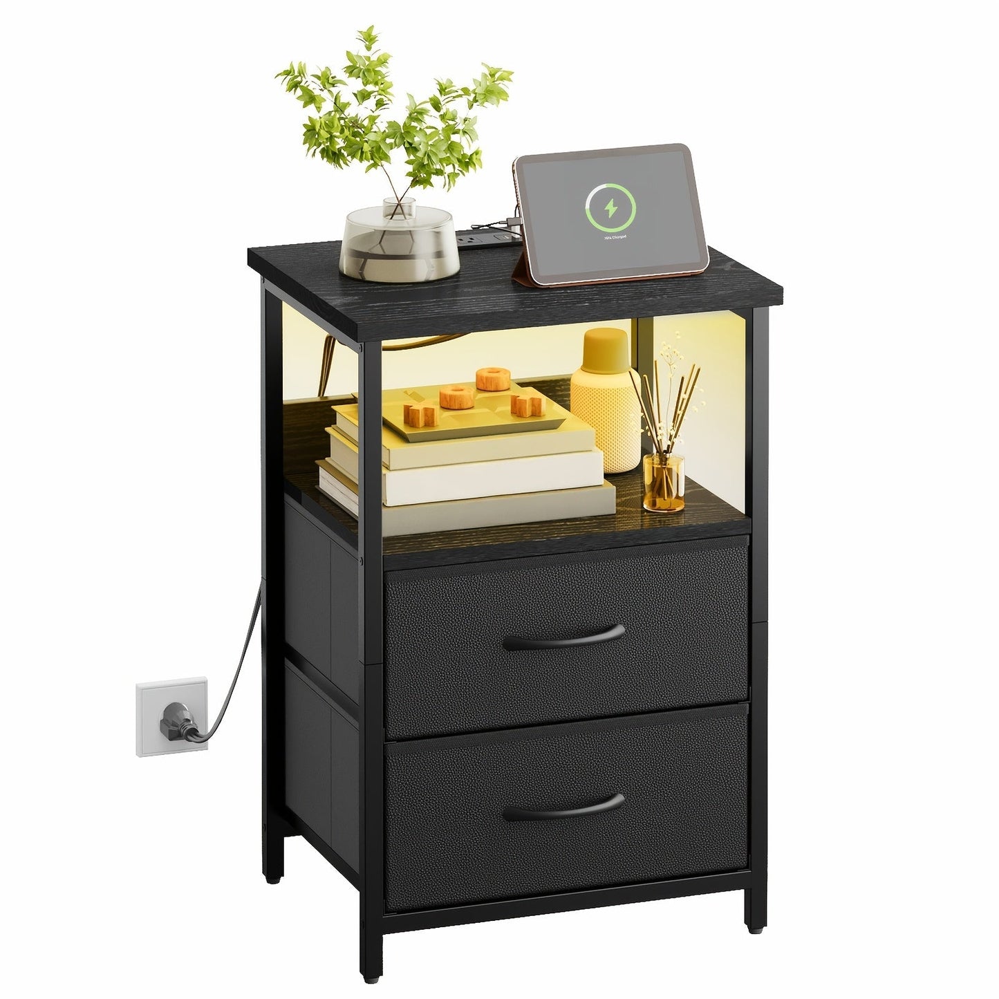 Nightstand shown in the 1pc-2 Drawers-Black option