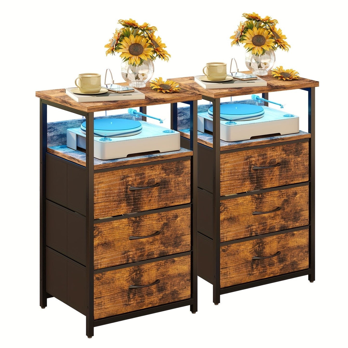 Nightstand shown in the 2pcs-3 Drawers-Brown option
