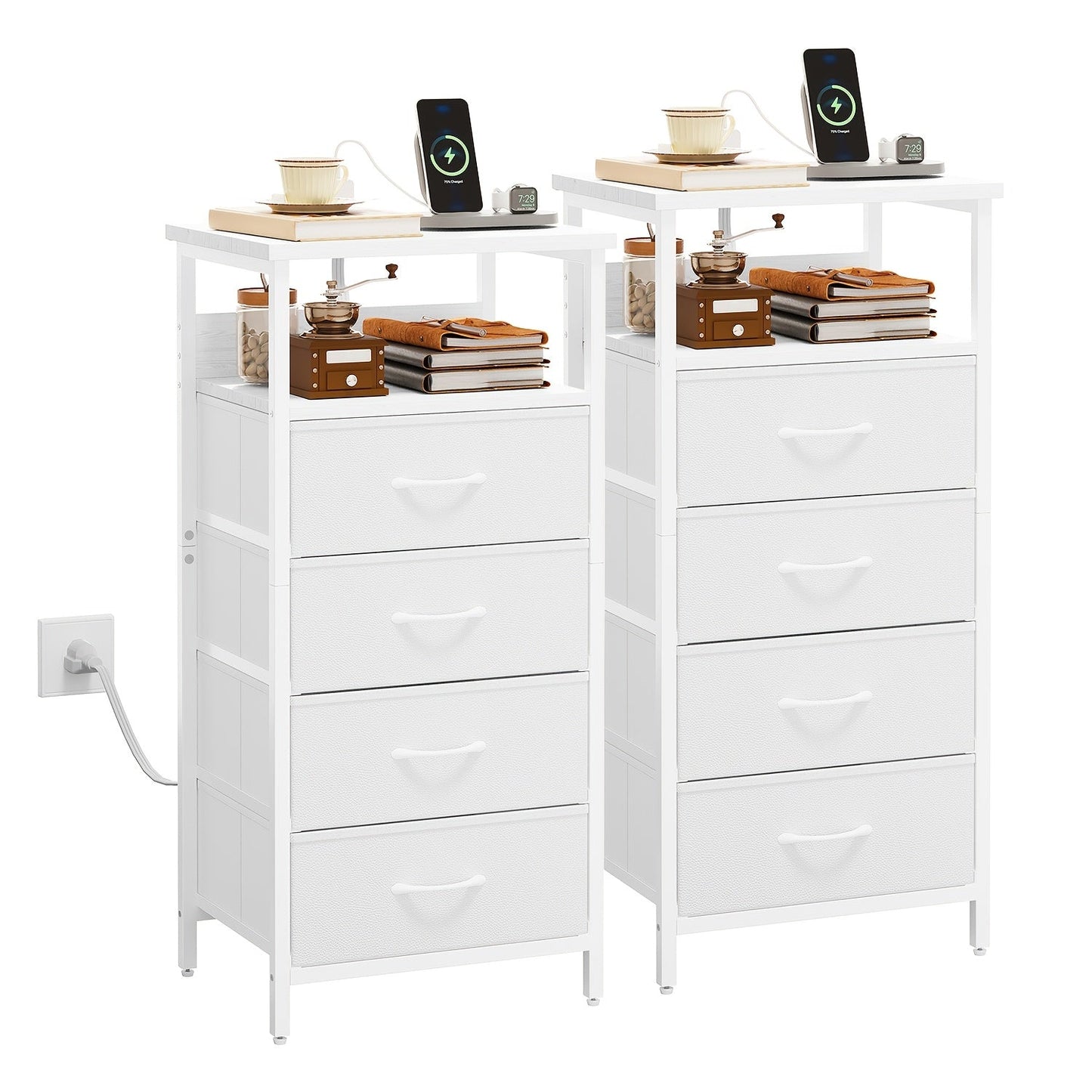 Nightstand shown in the 2pcs-4 Drawers-White option
