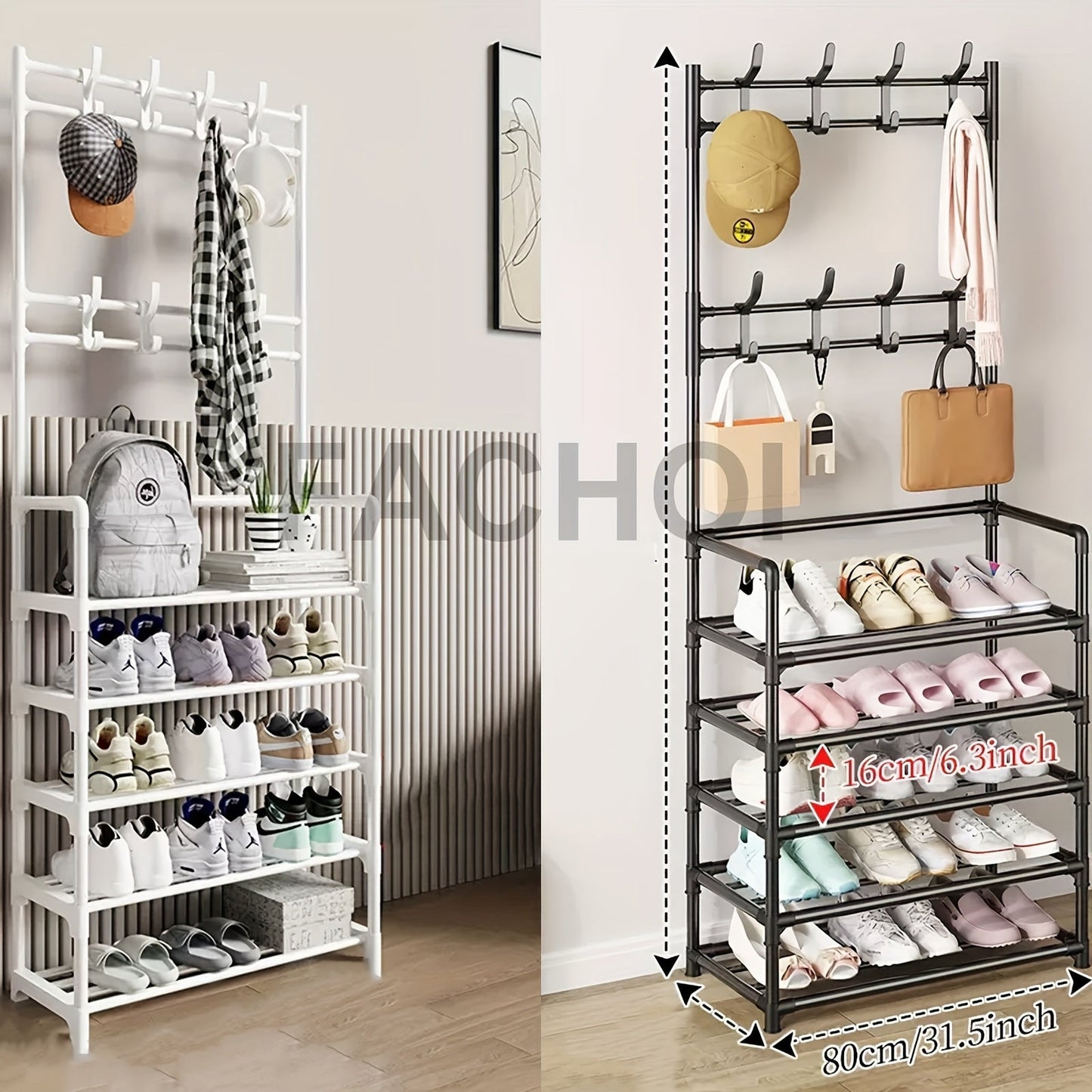 Shoe Rack shown in the Black + White (20 Steel Pipe Upgrade) option