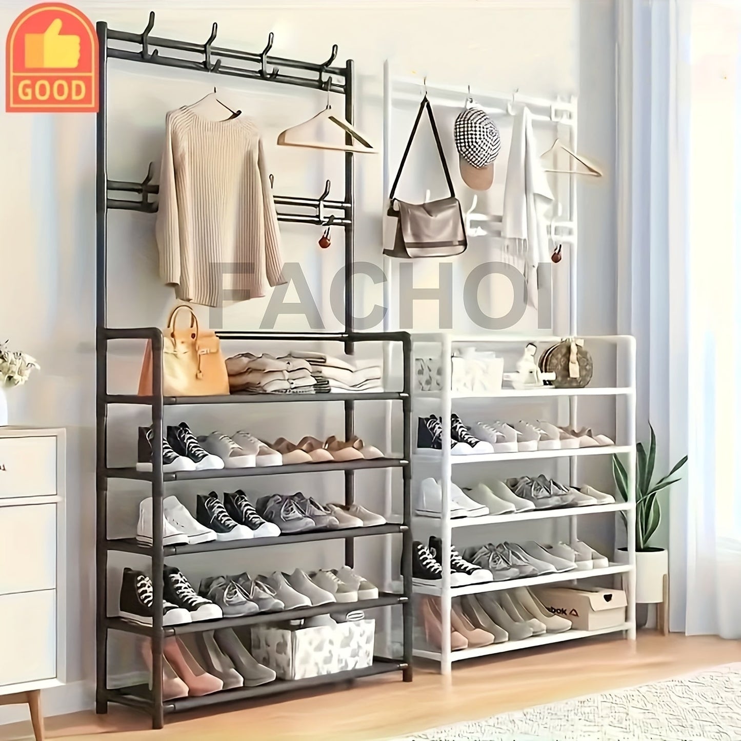 Shoe Rack shown in the Black+White option