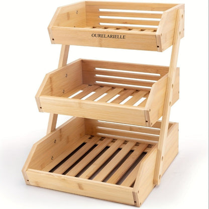 Multi-Tier Bamboo Fruit Basket with Non-Slip Base for Kitchen detail image - detail view 3