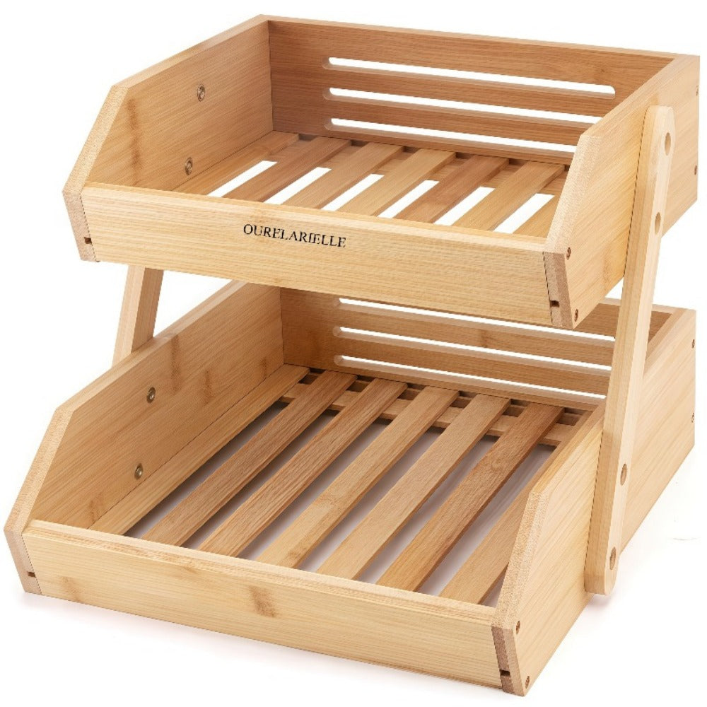Multi-Tier Bamboo Fruit Basket with Non-Slip Base for Kitchen detail image - detail view 5