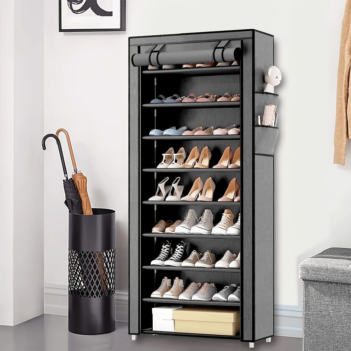 Shoe Cabinet shown in the Gray 10-layer-9 grid option