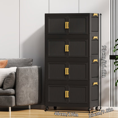 Storage Cabinet shown in the 48CM/19" 4-layer black (magnetic door + foldable + casters) option