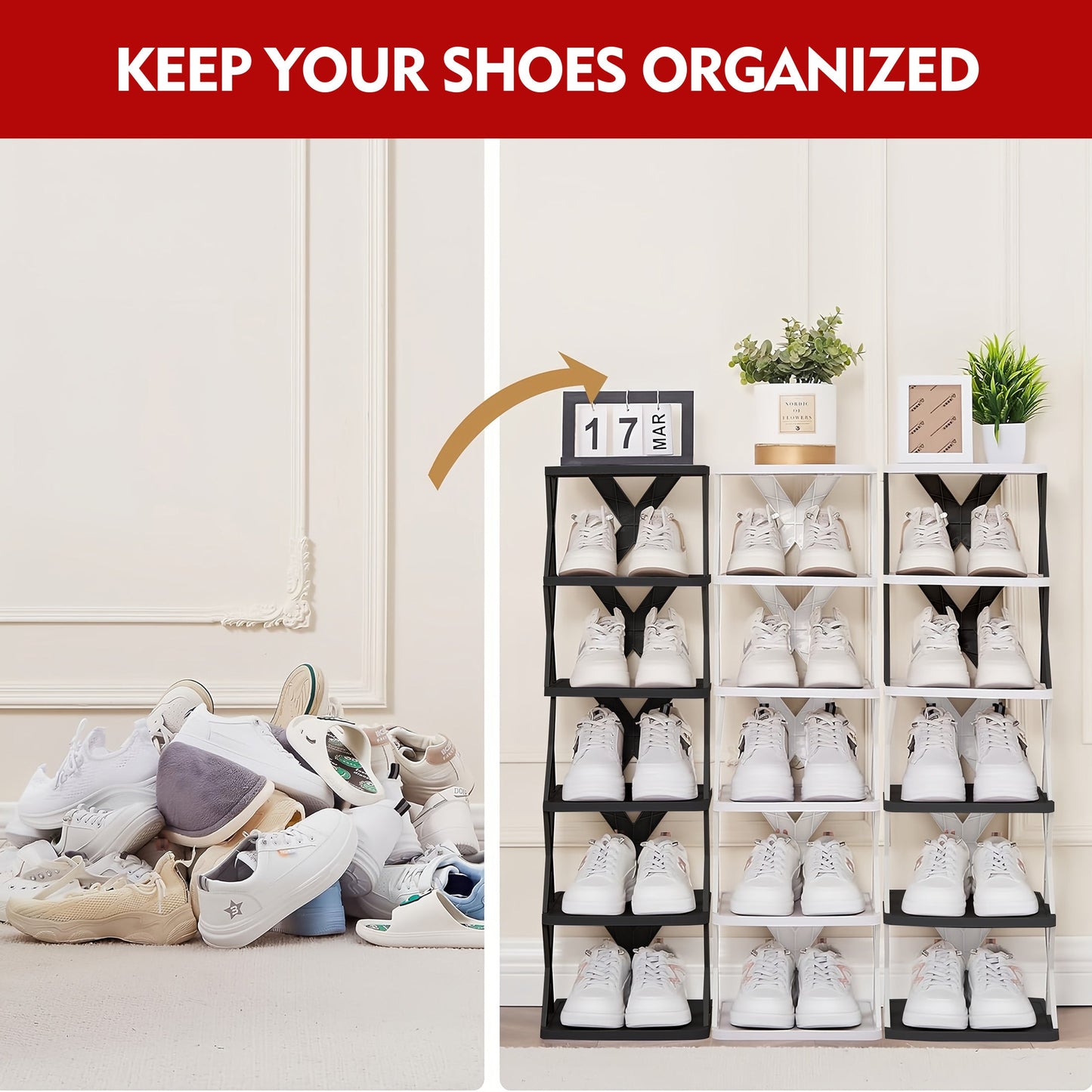 Multi-Tier Narrow Shoe Rack with Stackable Design and Tool-Free Assembly for Entryway detail image - detail view 16