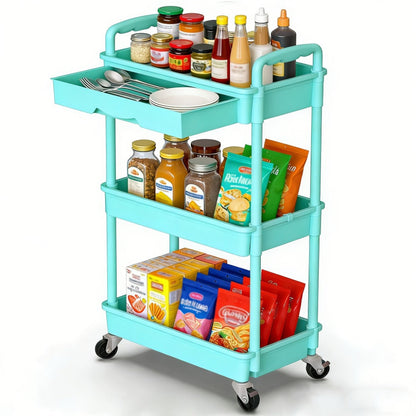 Multi-Tier Plastic Rolling Storage Cart with Storage Drawers for Living Room detail image - detail view 11