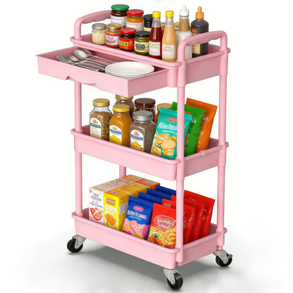 Multi-Tier Plastic Rolling Storage Cart with Storage Drawers for Living Room detail image - detail view 20