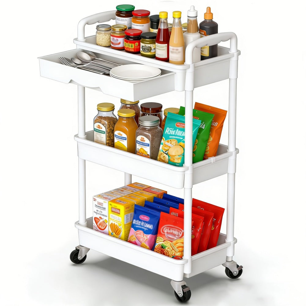 Multi-Tier Plastic Rolling Storage Cart with Storage Drawers for Living Room detail image - detail view 22