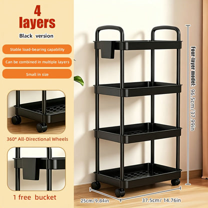 Rolling Utility Cart shown in the Black, 4 Tiers option